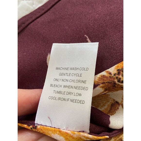 Daniel Rainn Split Neck Blouse Burgundy/Orange Floral Roll Tab Sleeve​ Size PXS - Picture 6 of 14